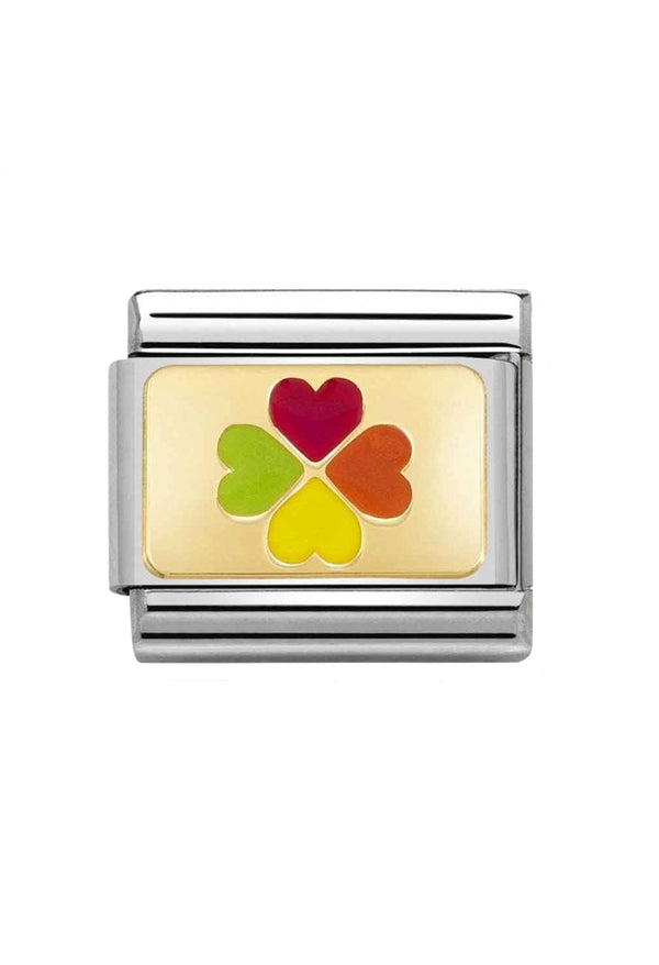 Nomination Composable Classic Link DAILY LIFE RAINDBOW FOUR LEAF CLOVER in 18k gold *