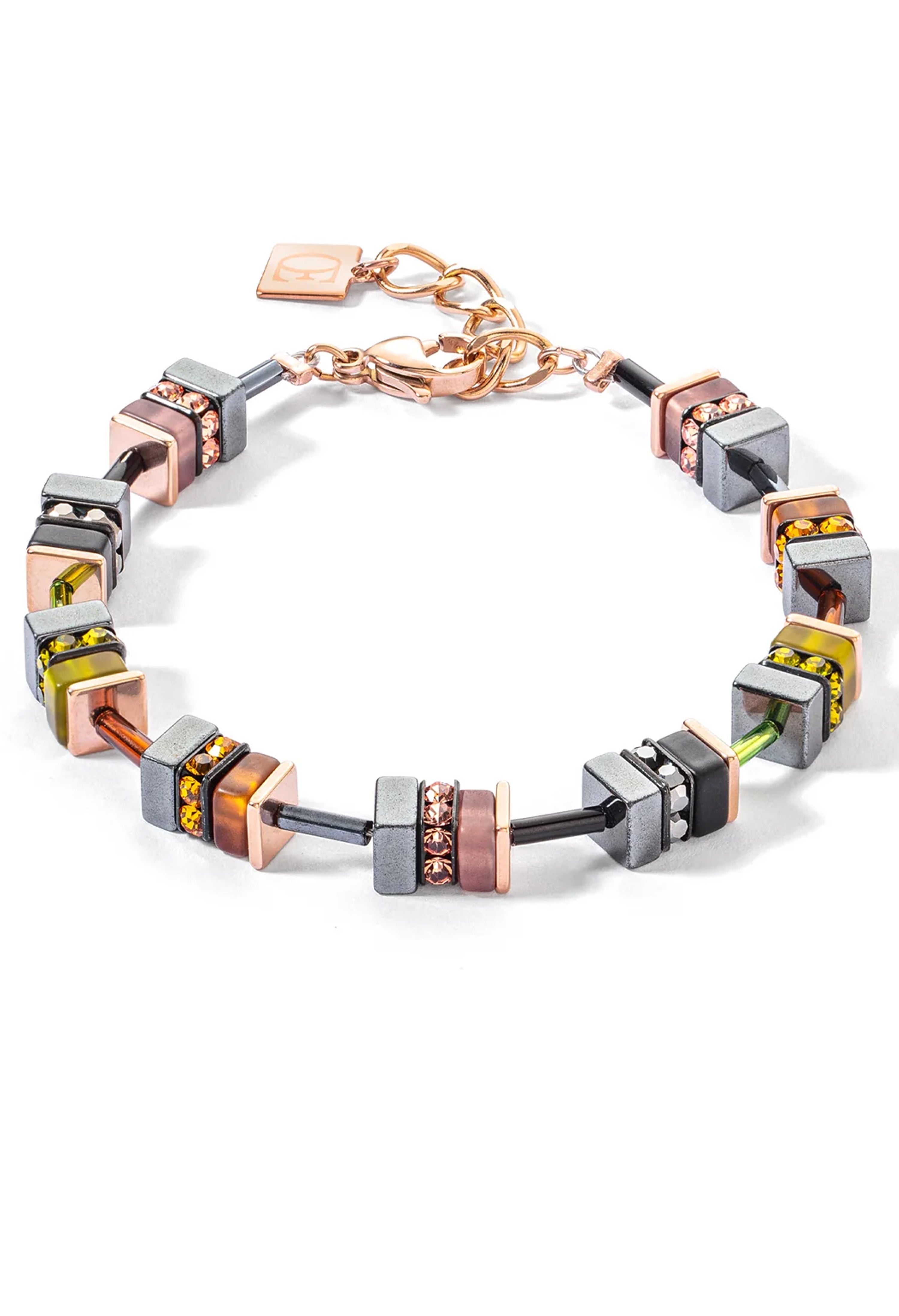 Coeur De Lion Geocube Olive Brown Black Bracelet Rose Gold Plated Coeur De Lion Geocube Olive Brown Black Bracelet Rose Gold Plated