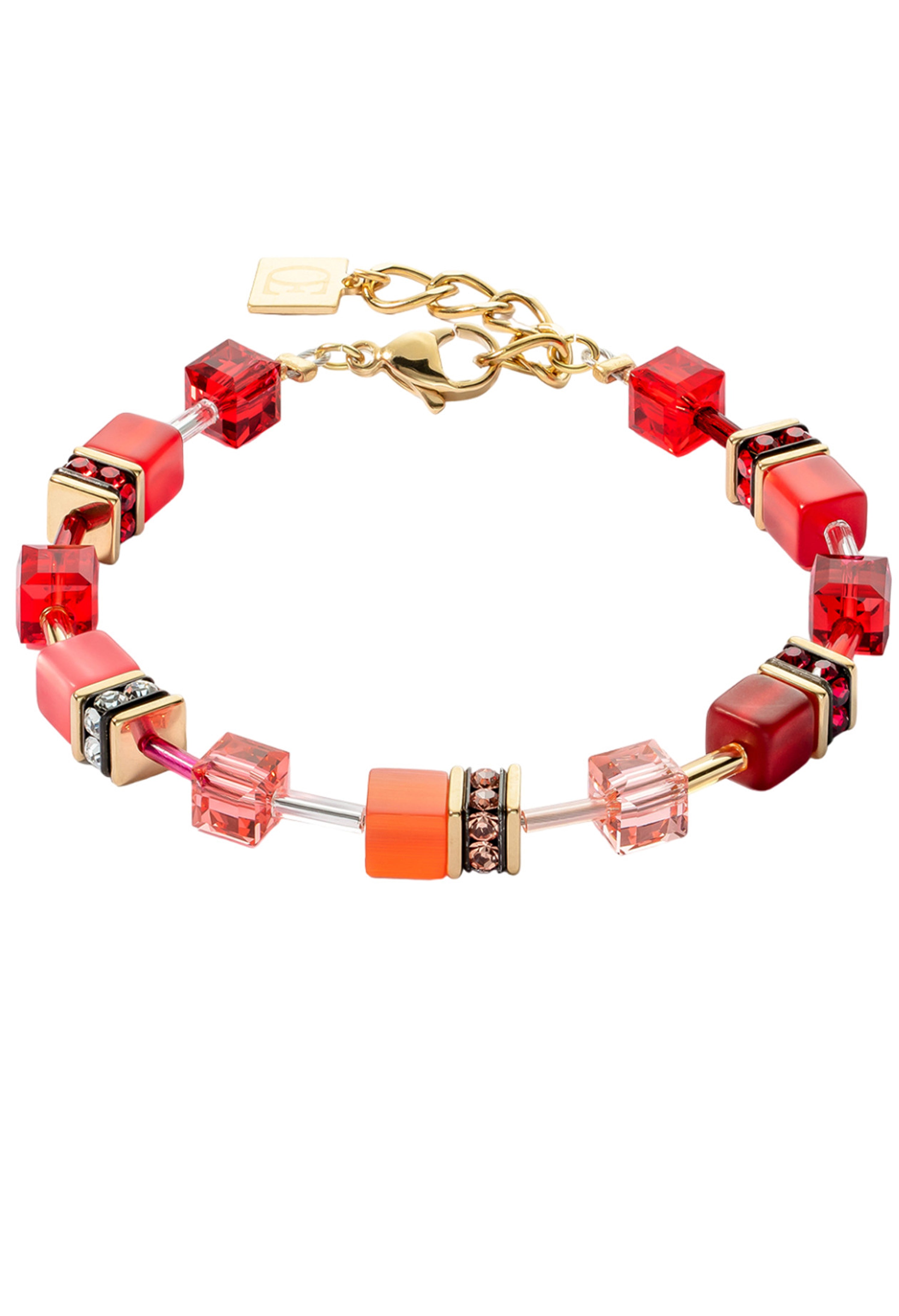 Coeur De Lion Geocube Red Bracelet Gold Plated Coeur De Lion Geocube Red Bracelet Gold Plated