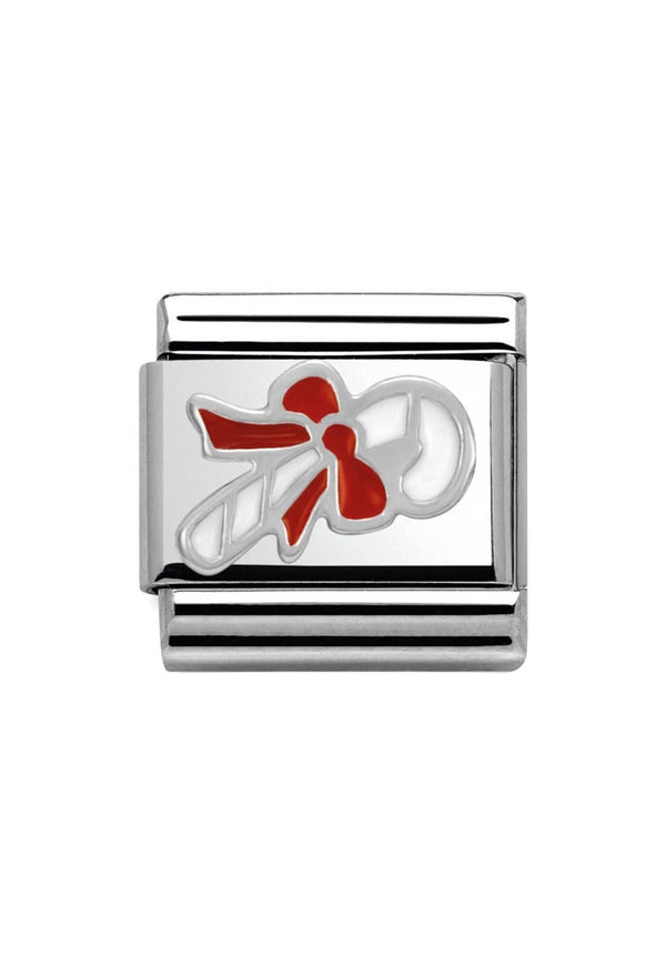 Nomination Composable Classic Link CHRISTMAS CANDY CANE in Stainless Steel, Enamel & Arg 925