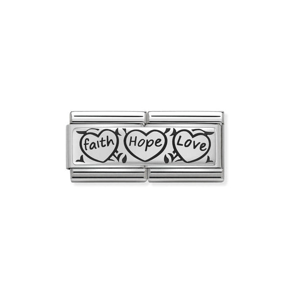 Nomination Composable Classic Link Double Engraved Faith Hope Love in Steel and Silver 925
