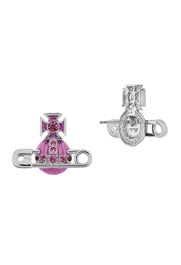 Vivienne Westwood Kitty Pink Crystal & Enamel Earrings Platinum Plated
