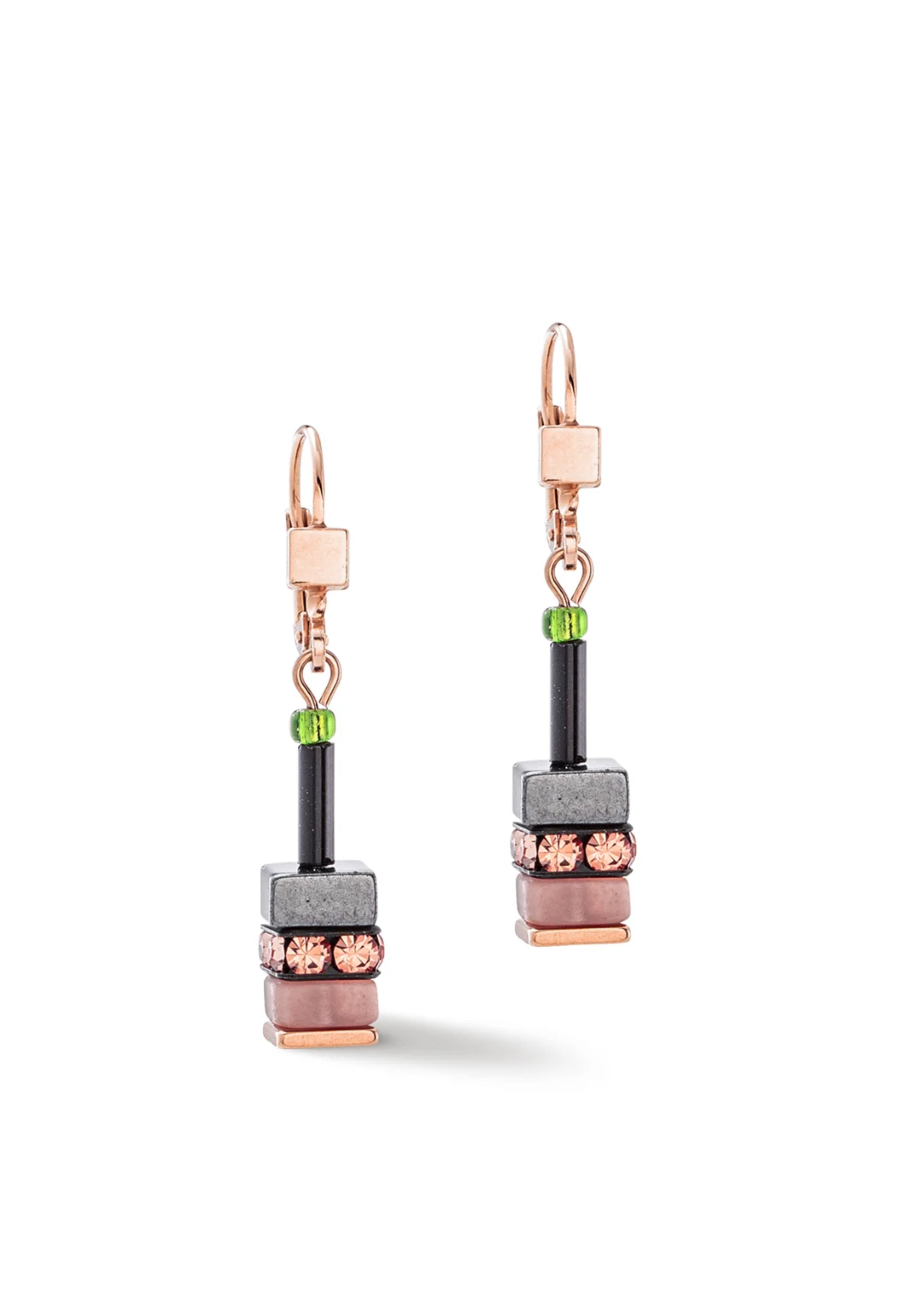 Coeur De Lion Geocube Olive Brown Black Earringa Rose Gold Plated Coeur De Lion Geocube Olive Brown Black Earringa Rose Gold Plated