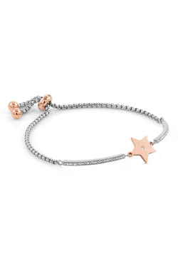 Nomination Milleluci Star Bracelet: Stainless steel chain with rose gold star detail, showcasing adjustable bolo closure.