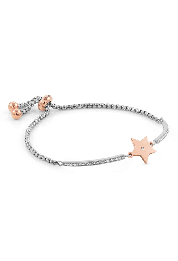Nomination Milleluci Star Bracelet: Stainless steel chain with rose gold star detail, showcasing adjustable bolo closure.