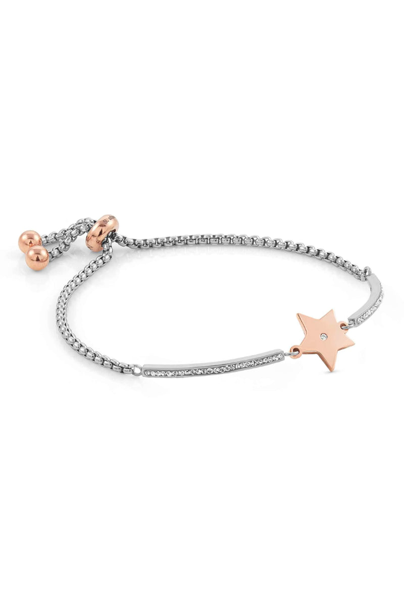Nomination Milleluci Star Bracelet: Stainless steel chain with rose gold star detail, showcasing adjustable bolo closure.