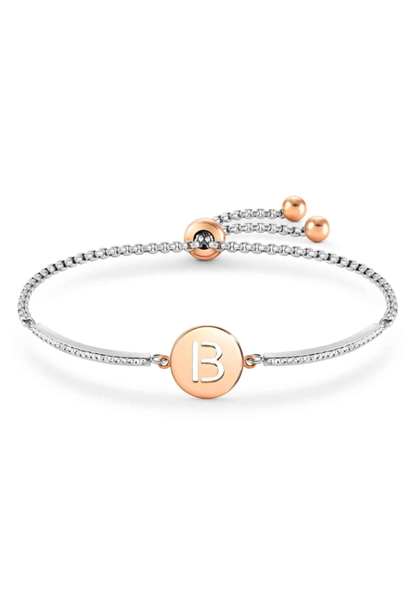 Nomination Milleluci Letter B Bracelet Stainless Steel Rose Gold Plated PVD