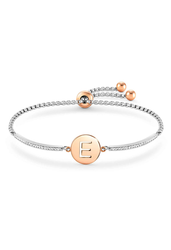 Nomination Milleluci Letter E Bracelet Stainless Steel Rose Gold Plated PVD