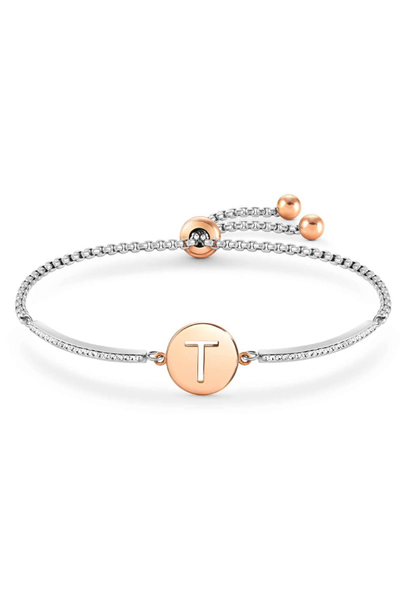 Nomination Milleluci Letter T Bracelet Stainless Steel Rose Gold Plated PVD