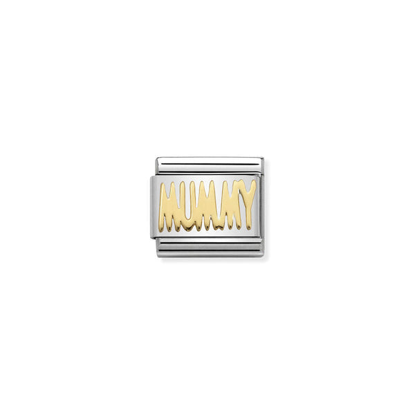 Nomination Composable Classic bracelet link featuring "MUMMY" in 18K gold. A sentimental jewelry gift.