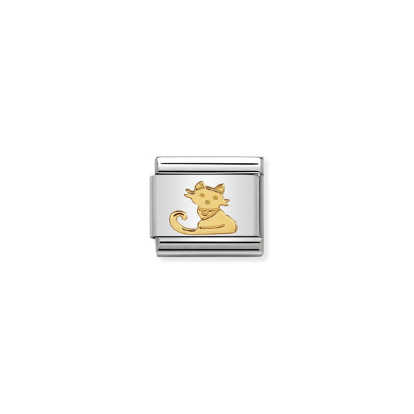Nomination Composable Classic Link Animals (Earth) Seated Cat in Stainless Steel with 18k Gold