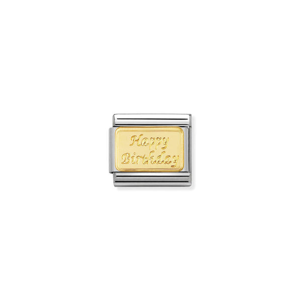 Nomination Composable Classic Link Engraved Signs Happy Birthday in 18k gold