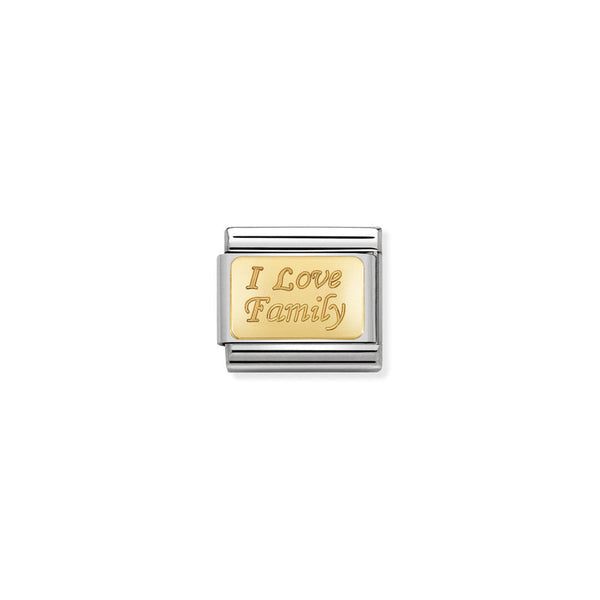 Nomination Composable Classic Link Engraved Signs I Love Family in Stainless Steel with 18k Gold