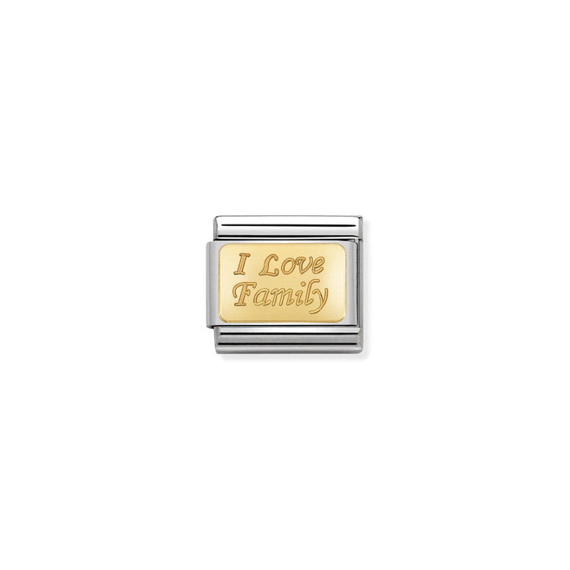 Nomination Composable Classic Link Engraved Signs I Love Family in Stainless Steel with 18k Gold