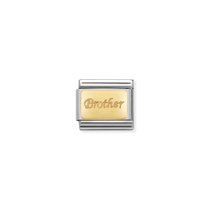 Nomination Composable Classic Link Engraved Signs Brother in Stainless Steel with 18k Gold