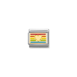Nomination Composable Classic Link DAILY LIFE RAINDBOW HEART FLAG in 18k gold *