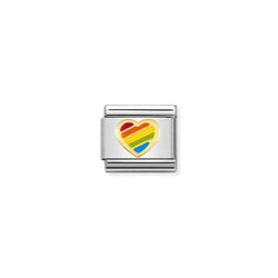 Nomination Composable Classic Link FANTASIA RAINBOW HEART in Stainless Steel with 18k Gold & Enamel