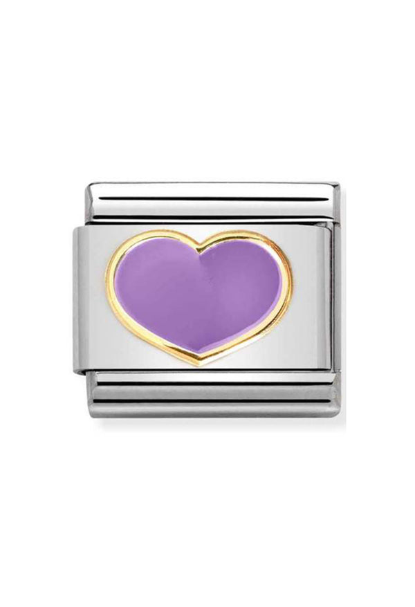 Nomination Composable Classic LOVE 2 LILAC HEART in Stainless Steel, Enamel and 18k Gold