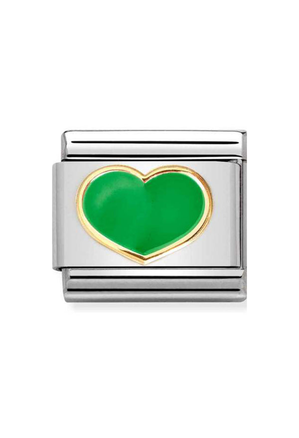 Nomination Composable Classic LOVE 2 GREEN APPLE HEART in Stainless Steel, Enamel and 18k Gold
