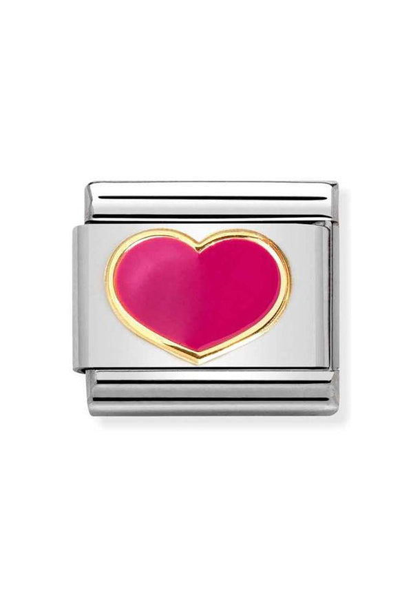 Nomination Composable Classic LOVE 2 FUCHSIA HEART in Stainless Steel, Enamel and Bonded Yellow Gold