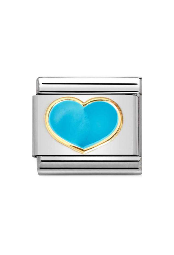 Nomination Composable Classic LOVE 2 TURQUOISE HEART in Stainless Steel, Enamel and 18k Gold