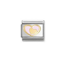Nomination Composable Classic LOVE 2 PINK HEART in Stainless Steel, Enamel and Bonded Yellow Gold