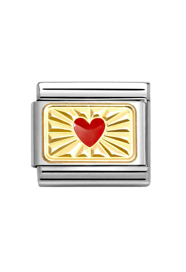 Nomination Composable Classic Link Diamond Cut With Red Heart in Gold