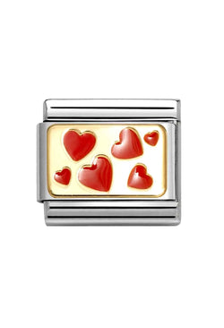 Nomination Composable Classic Link Red Enamel Hearts in Gold