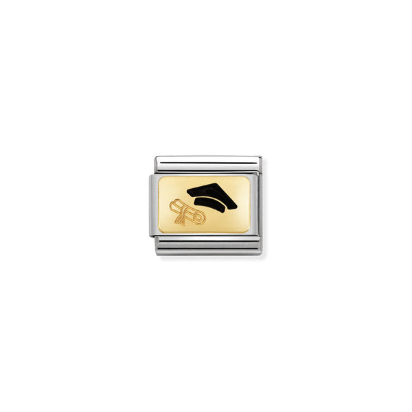 Nomination Composable Classic Link Plates Diploma in Steel Enamel and 18k Gold