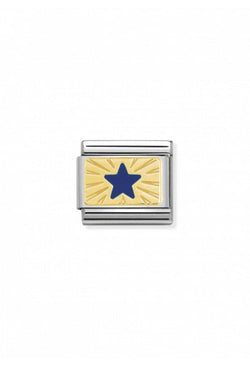 Nomination Composable Classic Link Plates BLUE ENAMEL STAR in Steel Enamel and 18k Gold