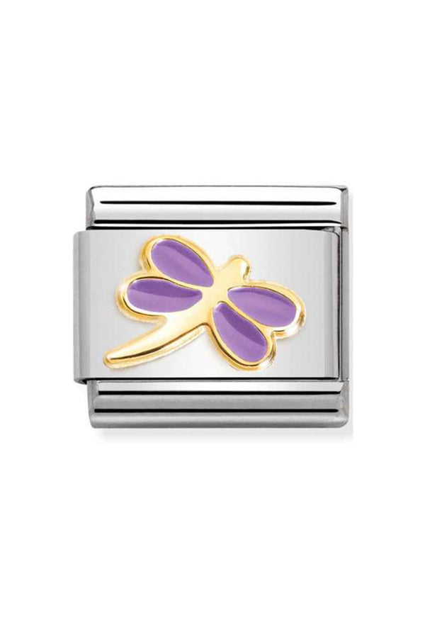 Nomination Composable Classic SYMBOLS LILAC DRAGONFLY in Steel, Enamel and 18k Gold
