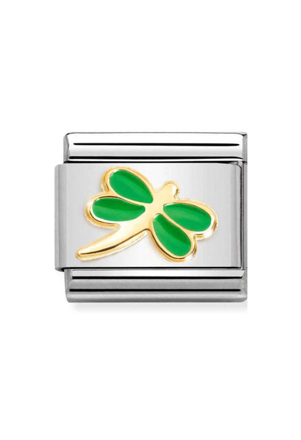 Nomination Composable Classic SYMBOLS GREEN APPLE DRAGONFLY in Steel, Enamel and 18k Gold