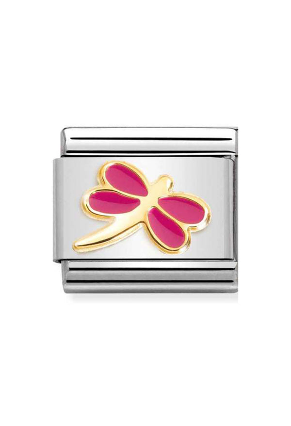 Nomination Composable Classic SYMBOLS FUCHSIA DRAGONFLY in Steel, Enamel and 18k Gold