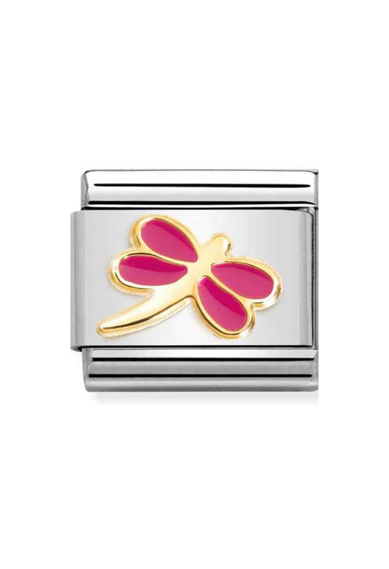 Nomination Composable Classic SYMBOLS FUCHSIA DRAGONFLY in Steel, Enamel and 18k Gold