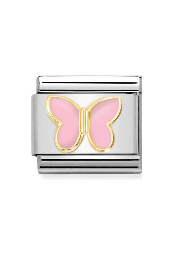 Nomination Composable Classic SYMBOLS PINK BUTTERFLY in Steel, Enamel and 18k Gold