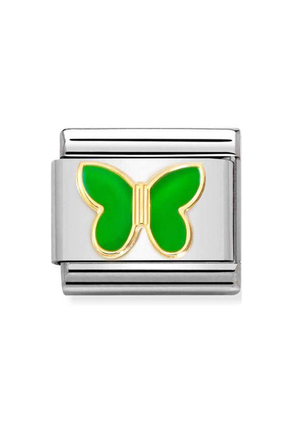 Nomination Composable Classic SYMBOLS GREEN APPLE BUTTERFLY in Steel, Enamel and 18k Gold