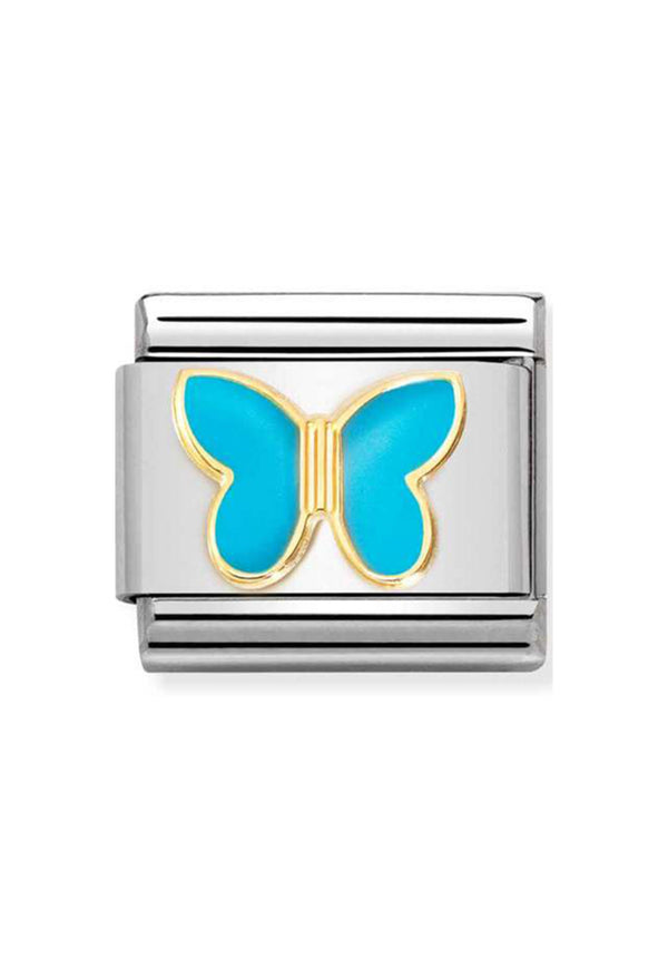 Nomination Composable Classic SYMBOLS TURQUOISE BUTTERFLY in Steel, Enamel and 18k Gold