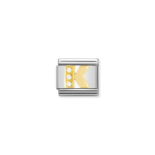 Nomination Composable Classic Link Letters K in 18k gold and Cubic Zirconia