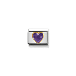 Nomination Composable Classic Link Heart Faceted CZ White in Steel and 750 Gold