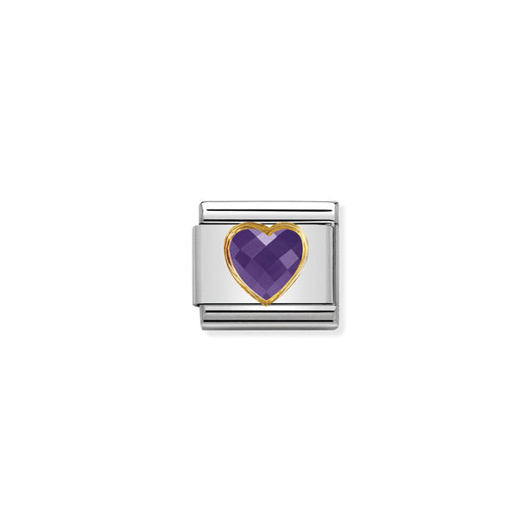 Nomination Composable Classic Link Heart Faceted CZ White in Steel and 750 Gold