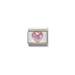 Nomination Composable Classic Link Heart Faceted CZ Pink in Steel and 750 Gold
