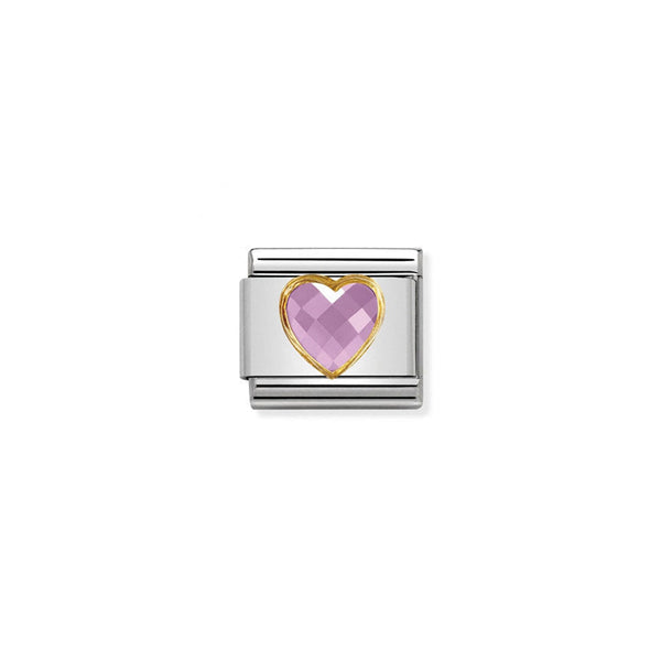 Nomination Composable Classic Link Heart Faceted CZ Pink in Steel and 750 Gold