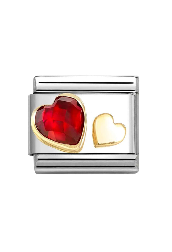 Nomination Composable Classic Link Faceted Red Heart With Small Plain Heart in Gold