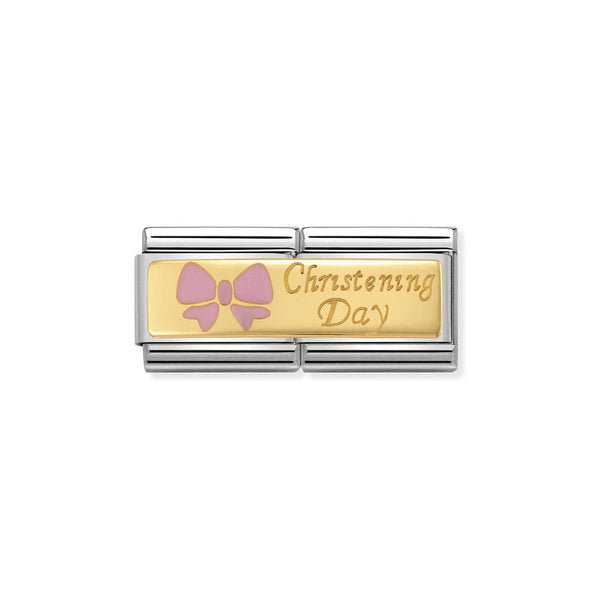 Nomination Composable Classic Link Double Engraved Pink Christening Day in Steel Enamel and 750 Gold *