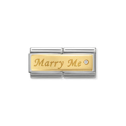 Nomination Composable Classic Link Double Engraved Marry Me in Steel Cubic Zirconia and 750 Gold