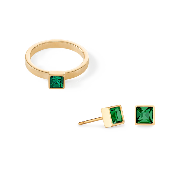Coeur De Lion Gold Plated Square Green Crystal Stud Earrings 0501/21-0549