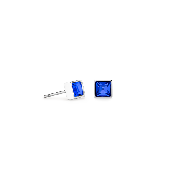 Coeur De Lion Stainless Steel Square Blue Crystal Stud Earrings 0501/21-0717