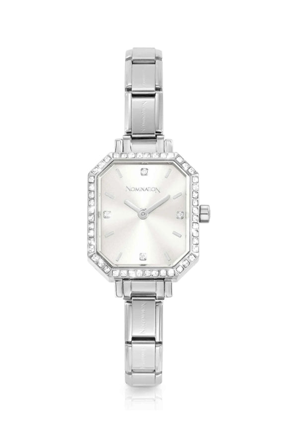 The Nomination Ladies Paris Rectangular CZ Silver Dial Watch, a silver metal watch from Nomination Italy, at OD’s Jewellers in St Helens.