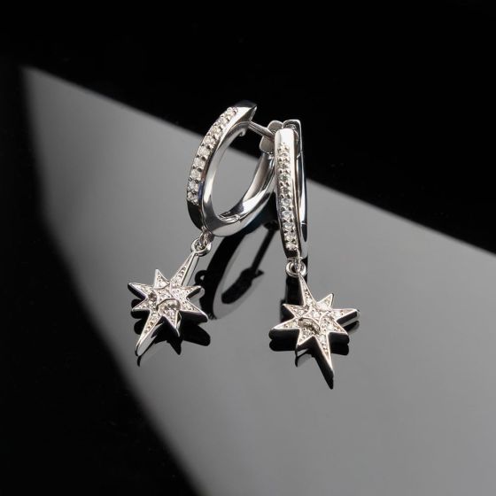 Kit Heath Silver Celeste North Star CZ Hoop Earrings 50456CZ