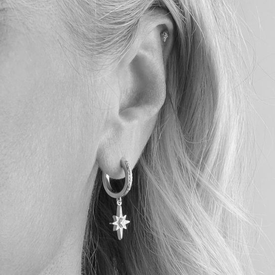 Kit Heath Silver Celeste North Star CZ Hoop Earrings 50456CZ